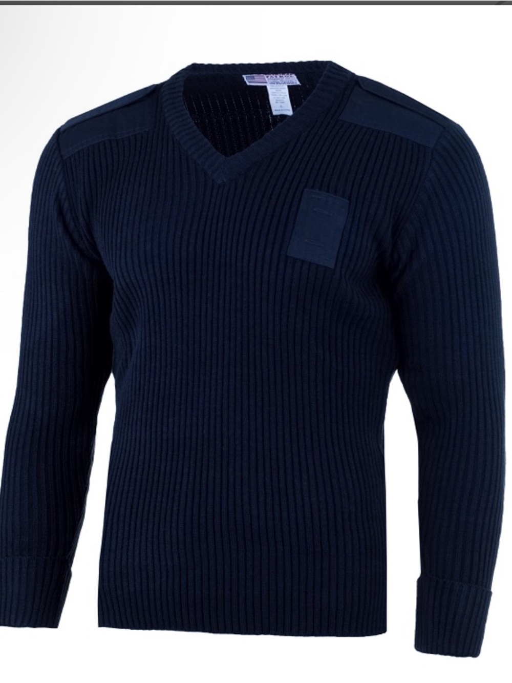 Men's Ribbed Commando V-Neck Crewneck Sweater in Navy